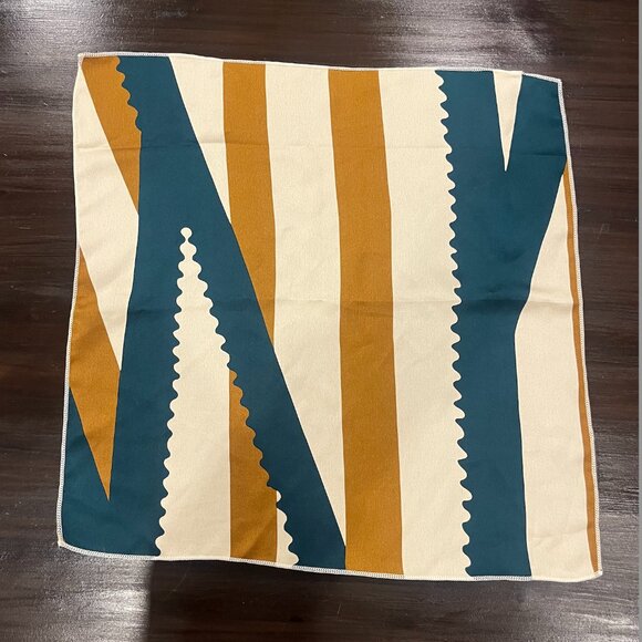 Polyester Silk Satin Neck Scarf, Green/Gold/Cream - Picture 3 of 3